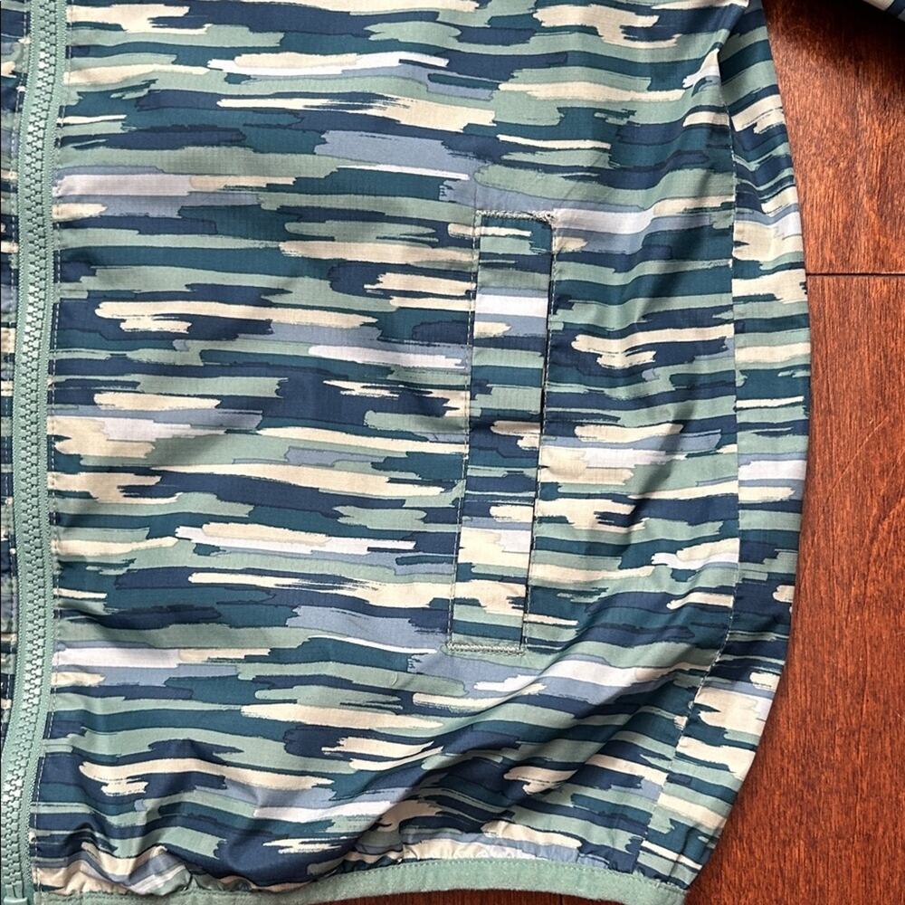 Lands' End Kids Teal Striped Hooded Windbreaker, Packable, Size Large 10-12 - Picture 7 of 14
